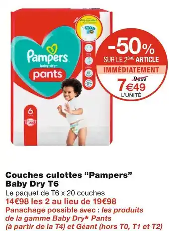 Monoprix Pampers couches culottes baby dry t6 offre