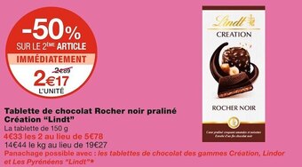 Monoprix Lindt tablette de chocolat rocher noir praliné création offre