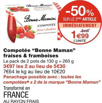 Monoprix Bonne maman compotée fraises & framboises offre