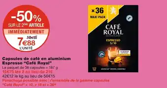 Monoprix Café royal capsules de café en aluminium espresso offre