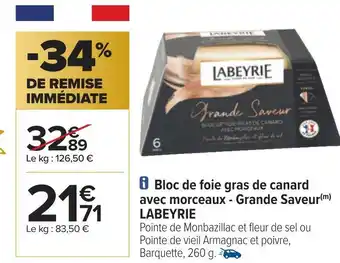 Carrefour Labeyrie bloc de foie gras de canard avec morceaux - grande saveur offre