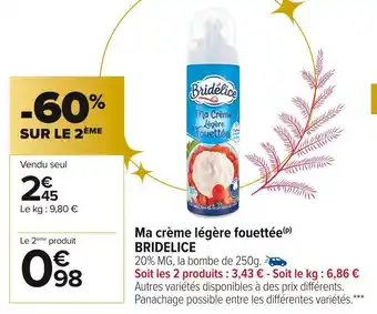 Carrefour Market Bridelice ma crème légère fouettée offre