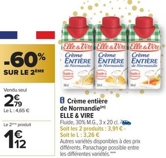 Carrefour Elle & vire crème entière de normandie offre