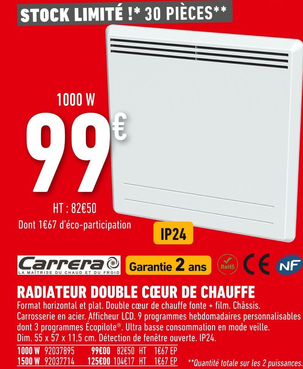 Radiateur Double Cœur De Chauffe 2000w Promo Carrera radiateur double cœur de chauffe chez Batkor