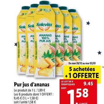 Lidl Pur Jus D'Ananas offre