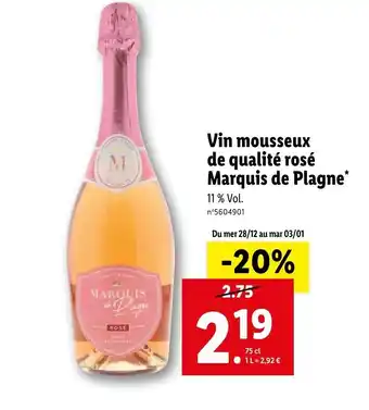 Lidl Vin Mousseux De Qualite Rose Marquis De Plagne offre