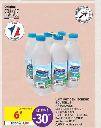 Intermarché Express Lait uht demi écrémé bouteille pâturages offre