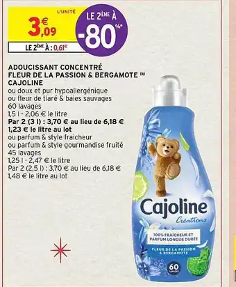 Intermarché Adoucissant concentré fleur de la passion & bergamote cajoline offre