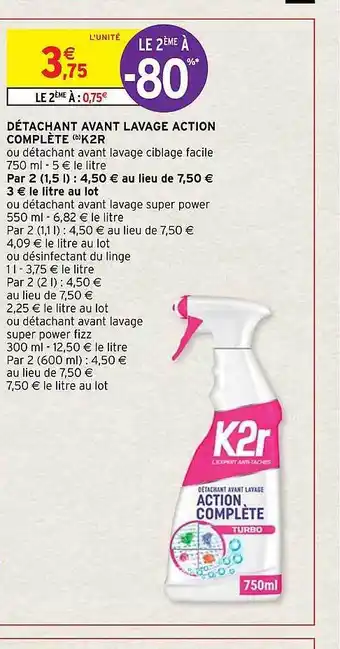 Détachant avant lavage action complète k2r