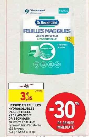 Intermarché Express Lessive en feuilles hydrosolubles l'essentielle x25 lavages dr beckmann offre
