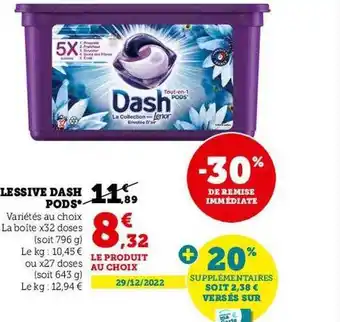 Super U Lessive dash pods offre