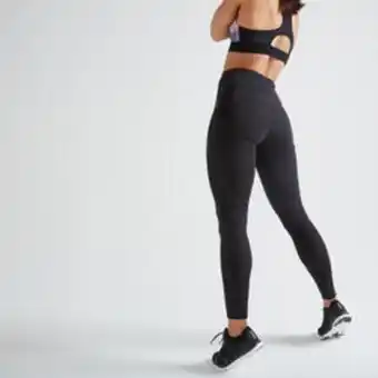 Legging taille haute gainant fitness cardio femme noir
