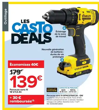 Castorama Stanley Perceuse Sans Fil SFMCD700C2K-QW offre