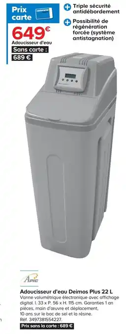 Castorama Adoucisseur d'Eau Deimos Plus 22L offre