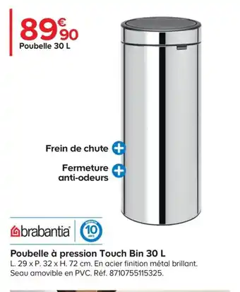Castorama Poubelle a Pression Touch Bin 30L offre