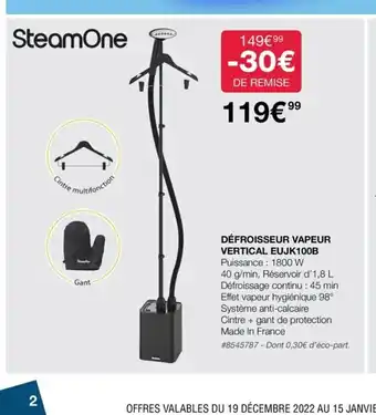 Costco Defroisseur Vapeur Vertical EUJK100B offre