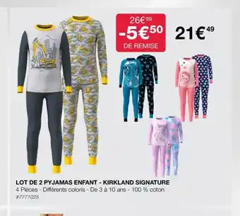 Costco Lot de 2 Pyjamas Enfant Kirkland Signature offre