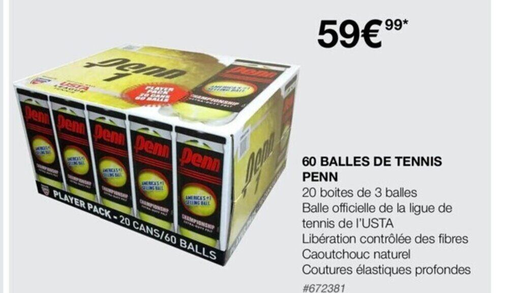 Promo 60 Balles de Tennis Penn chez Costco