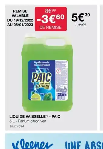 Costco Liquide vaisselle Paic offre