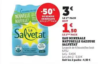 Hyper U Eau minérale naturelle gazeuse salvetat offre