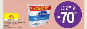 Intermarché Papier toilette classique 3 plis 12 rouleaux blanc labell offre