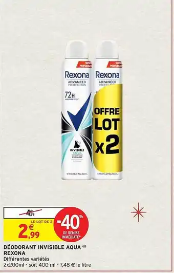 Intermarché Déodorant invisible aqua rexona offre