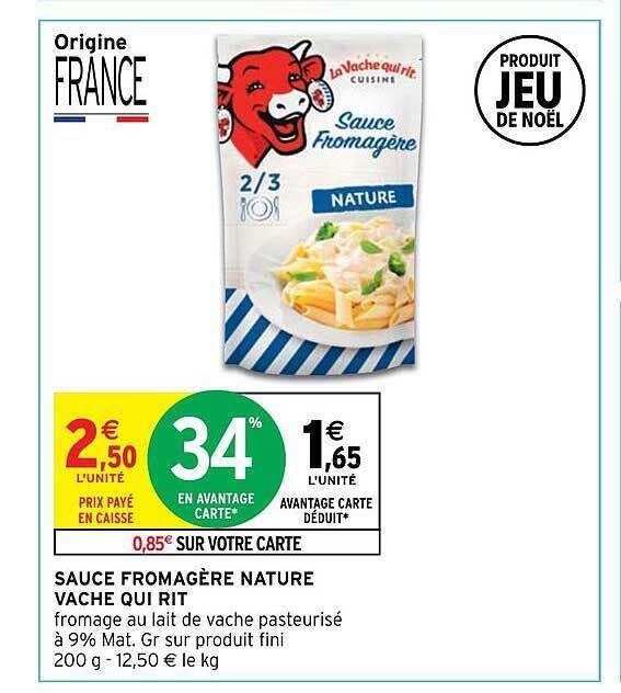 Promo Sauce fromagère nature vache qui rit chez Intermarché