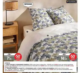 Intermarché Hyper Drap housse 2 personnes domédia, parure housse de couette 2 personnes avec 2 taies d'oreiller domédia offre