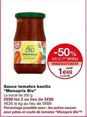 Monoprix Sauce tomates basilic offre