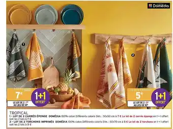 Intermarché Hyper Lot de 2 carrés éponge domédia, lot de 2 torchons imprimés domédia offre