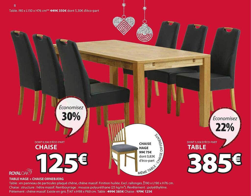Promo Table hage + chaise ornebjerg royaloak chez JYSK