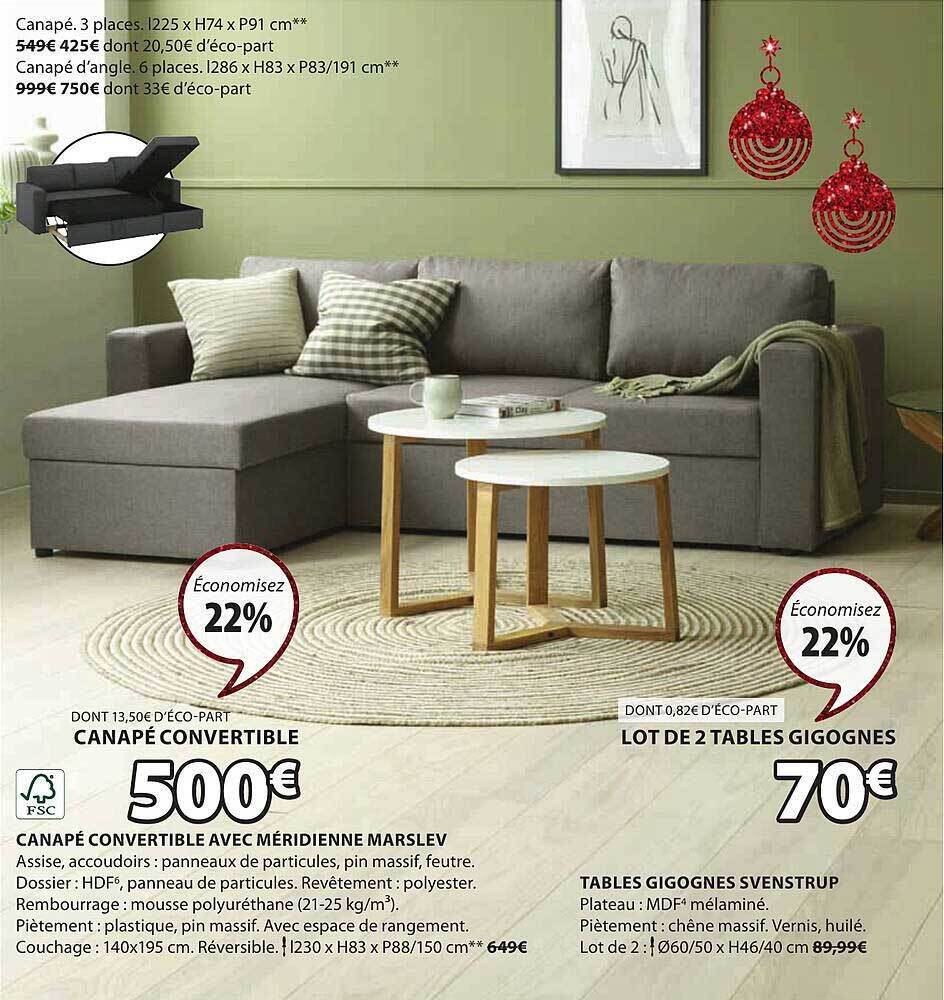 Promo Canapé convertible avec méridienne marslev, tables gigognes
