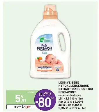 Intermarché Hyper Lessive bébé hypoallergénique extrait d'abricot bio persavon offre