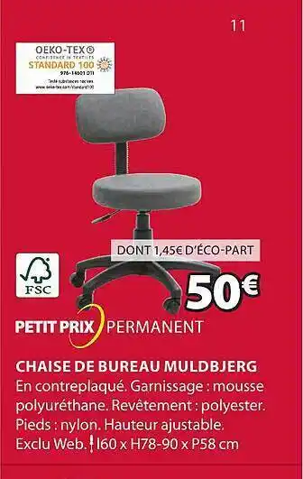 JYSK Chaise de bureau muldbjerg offre