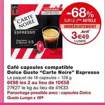Monoprix Café capsules compatible dolce gusto offre