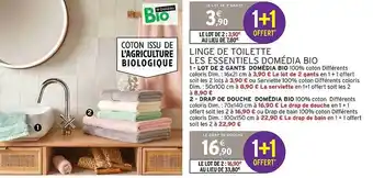 Intermarché Hyper Lot de 2 gants domédia bio, drap de douche domédia bio offre