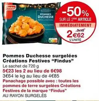 Monoprix Pommes duchesse surgelées créations festives offre