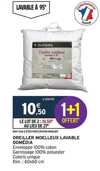 Intermarché Oreiller moelleux lavable domédia offre