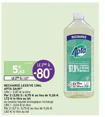 Intermarché Recharge lessive 1,96l apta sain offre