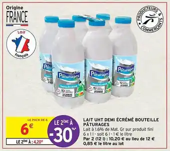 Intermarché Contact Lait uht demi écrémé bouteille pâturages offre