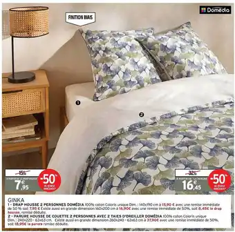 Intermarché Drap housse 2 personnes domédia, parure housse de couette 2 personnes avec 2 taies d'oreiller domédia offre