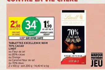 Tablettes excellence noir 70% cacao lindt