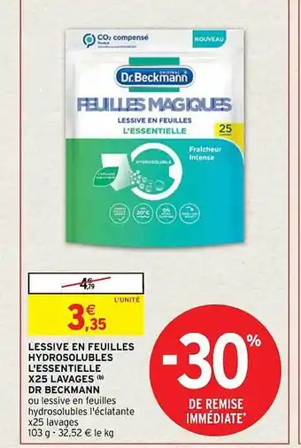Intermarché Contact Lessive en feuilles hydrosolubles l'essentielle x25 lavages dr beckmann offre