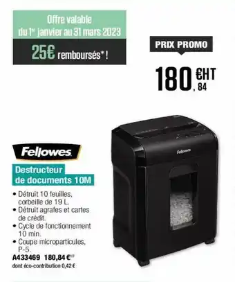 Destructeur de documents 10m fellowes