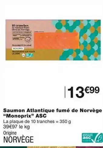 Monoprix Saumon atlantique fumé de norvège offre