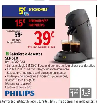 Carrefour Philips Cafetière à Dosettes Senseo offre