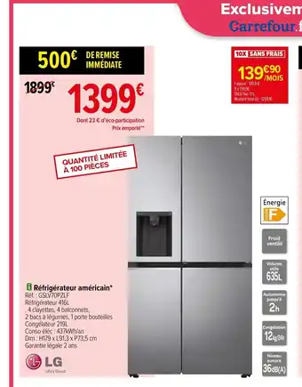 Carrefour LG Réfrigérateur Américain offre