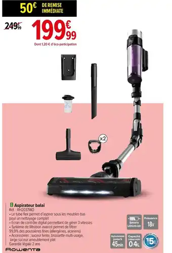 Carrefour Rowenta Aspirateur Balai offre