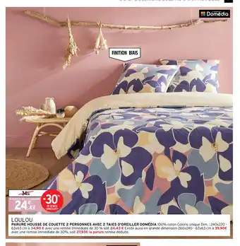 Intermarché Parure Housse de Couette 2 Personnes Avec 2 Taies d'Oreiller Domedia offre
