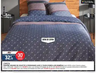 Intermarché Parure Housse de Couette 2 Personnes Avec 2 Taies d'Oreiller Domédia offre